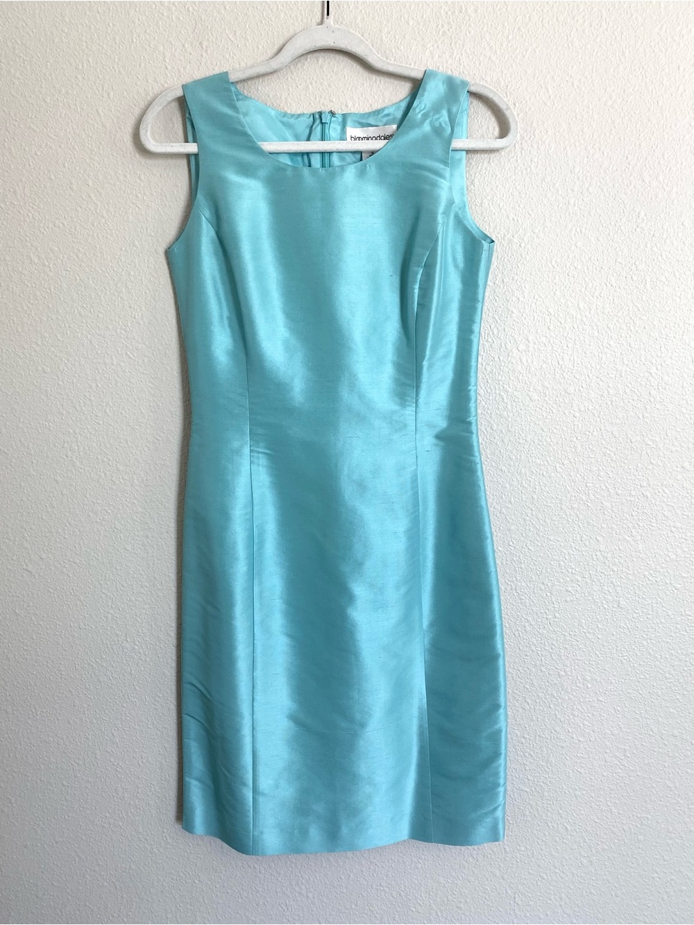 Bloomingdale's Aqua Silk Shantung Sleeveless Sheath Dress